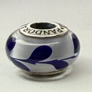 Pandora White Murano Glass Charm Cobalt Blue Abstract Swirl 925 ALE